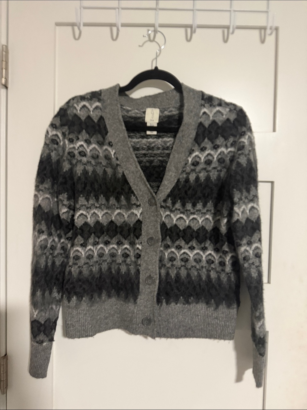 Joie Gray Patterned V-Neck Button Cardigan